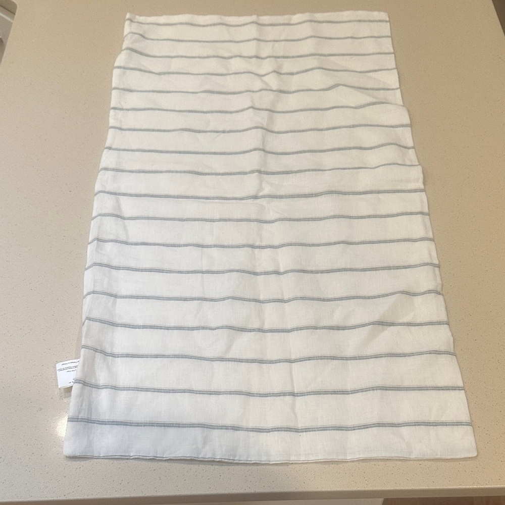 Striped blue and gray linen king pillowcase